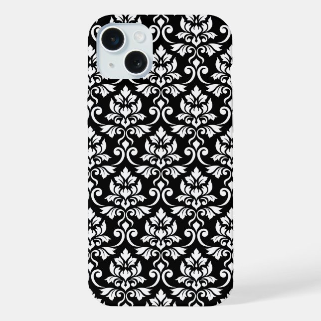 Coque iPhone Feuille Damask Patte blanc sur noir (Verso)