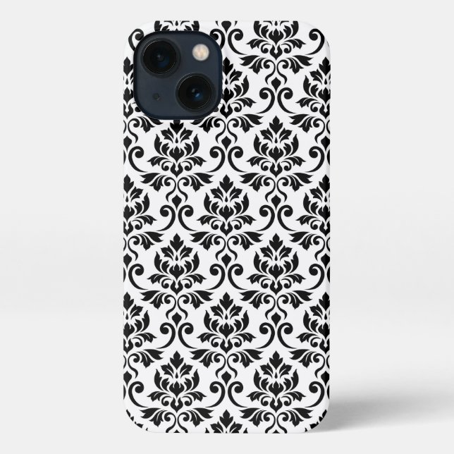 Coque iPhone Feuille Damask Patte noir sur blanc (Verso)