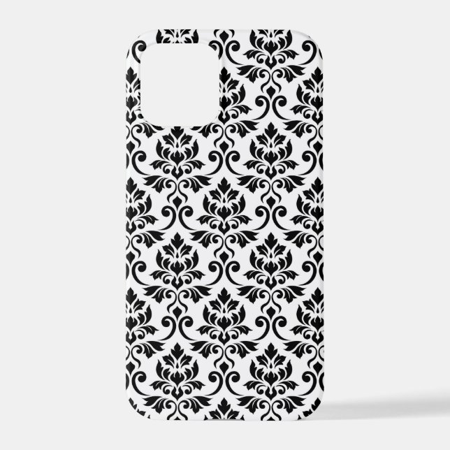 Coque iPhone Feuille Damask Patte noir sur blanc (Verso)