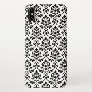 Coque iPhone XS Max Feuille Damask Patte noir sur blanc