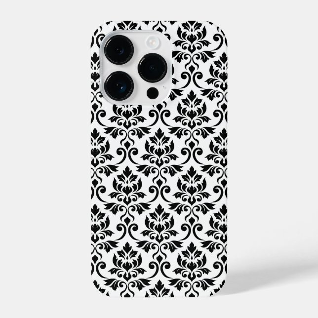 Coque iPhone Feuille Damask Patte noir sur blanc (Verso)