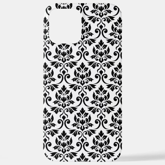 Coque iPhone Feuille Damask Patte noir sur blanc (Verso)