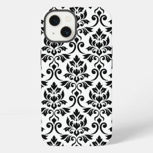 Etui iPhone 13 Feuille de Damas grand motif noir sur blanc