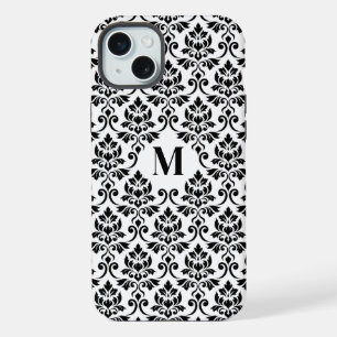 Coque iPhone 15 Plus Feuille de Damas motif noir (sur mesure)