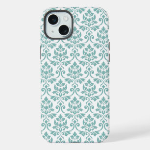 Coque iPhone 15 Plus Feuille de Damas motif sarcelle