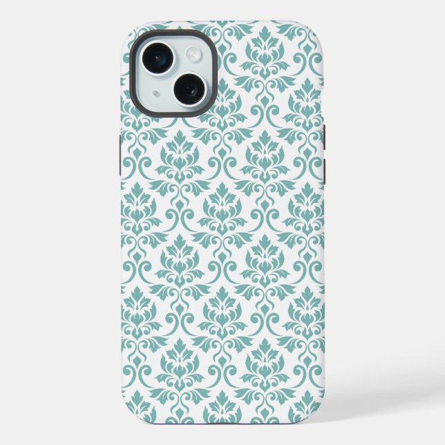 Coque iPhone Feuille de Damas motif sarcelle (Verso)