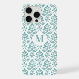 Coque iPhone 15 Pro Max Feuille de Damas motif sarcelle (sur mesure)