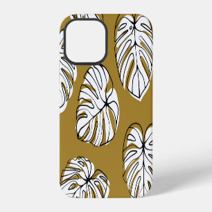 Coque iPhone 12 Feuille de Monstera, Motif sans soudure textile.
