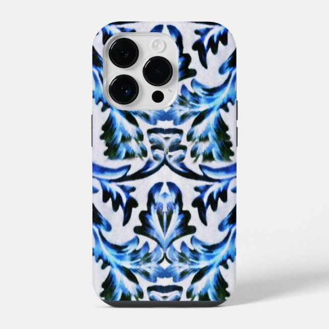 Coque iPhone Feuille défilée bleue (Verso)