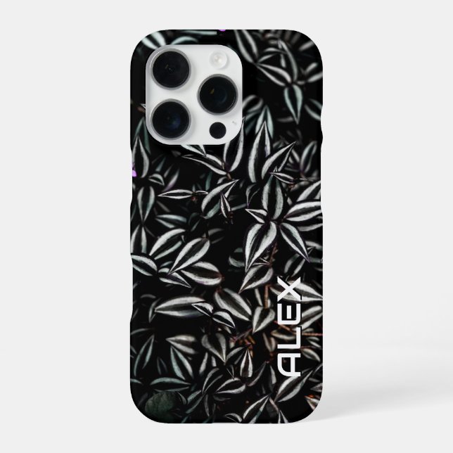 Coque iPhone Feuille foncée avec arêtes blanches (Verso)