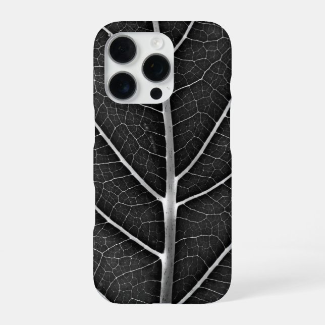 Coque iPhone Feuille lumineuse noir et blanc en gros plan (Verso)