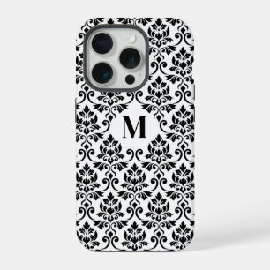 Coque iPhone 15 Pro Feuille Motif Damask Noir (Sur mesure)