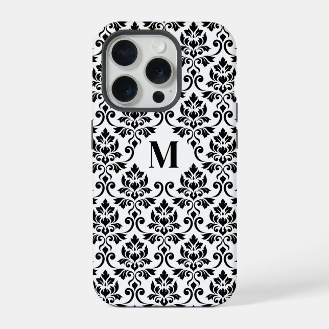 Coque iPhone Feuille Motif Damask Noir (Sur mesure) (Verso)