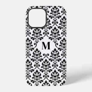Coque iPhone 12 Feuille Motif Damask Noir (Sur mesure)