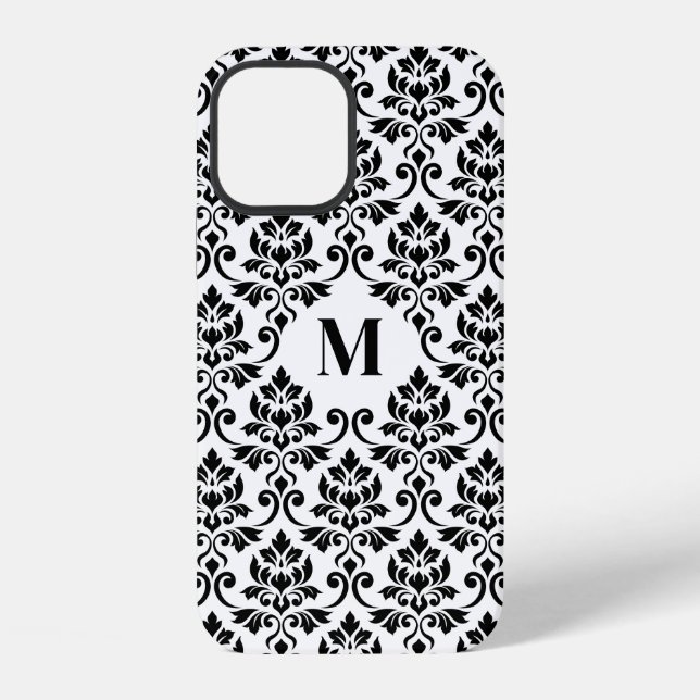 Coque iPhone Feuille Motif Damask Noir (Sur mesure) (Verso)