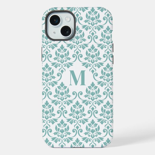Coque iPhone Feuille Motif Damask Sarcelle (Sur mesure) (Verso)