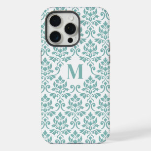 Coque iPhone 15 Pro Max Feuille Motif Damask Sarcelle (Sur mesure)