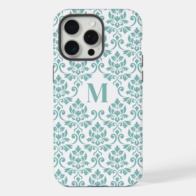 Coque iPhone Feuille Motif Damask Sarcelle (Sur mesure) (Verso)