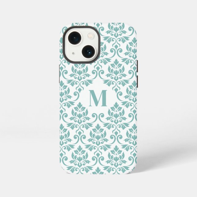 Coque iPhone Feuille Motif Damassé Sarcelle (Sur mesure) (Verso)