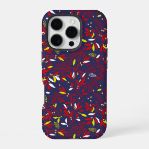 Coque iPhone 16 Pro Feuilles Botaniques Rouge Or Automne