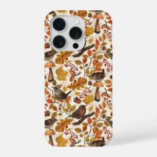 Coque iPhone 15 Pro Feuilles d'automne, baies, champignons et roitelet