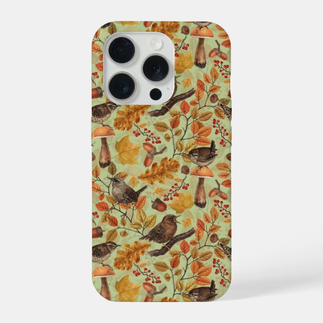 Coque iPhone Feuilles d'automne, baies, champignons et roitelet (Verso)