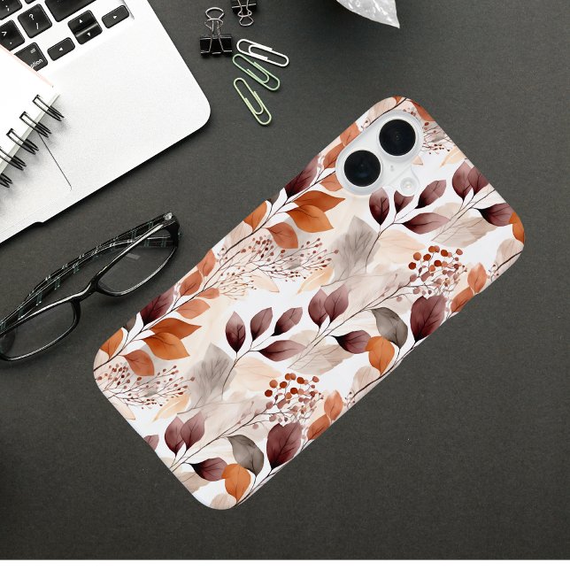 Coque iPhone Feuilles d'automne de Terracotta et de Bourgogne | (Créateur téléchargé)