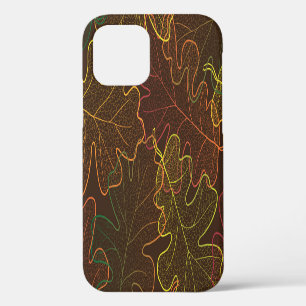 Coque iPhone 12 Feuilles de chêne transparent, Motif d'automne.