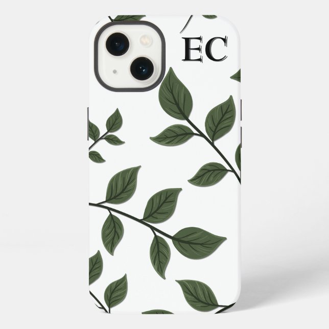 Coque iPhone Feuilles de monogramme avec branches et feuilles v (Verso)