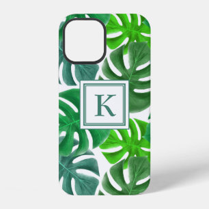 Coque iPhone 12 Feuilles de Monstera Deliciosa Motif Monogrammé