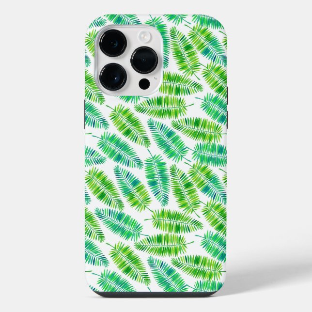 Coque iPhone Feuilles de palmier d'aquarelle (Verso)