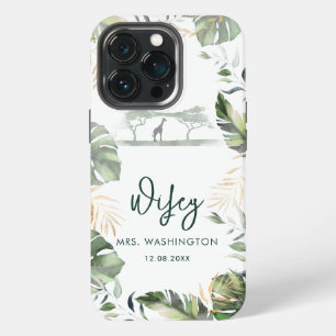 Etui iPhone 13 Pro Feuilles de palmier Safari tropical Script femme m