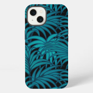 Etui iPhone 13 Feuilles de palmier sarcelle tropicale nocturne