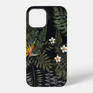 Coque iPhone 12 Feuilles et fleurs tropicales dans le style de nui