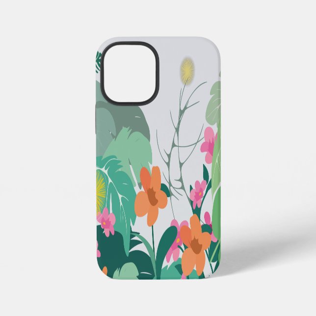 Coque iPhone Feuilles et Fleurs Tropicales Pastel (Verso)