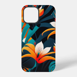 Coque iPhone 12 Pro Feuilles et fleurs tropicaux colorés et élégants  