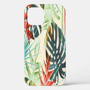Coque iPhone 12 Feuilles et fleurs tropicaux : Motif dynamique