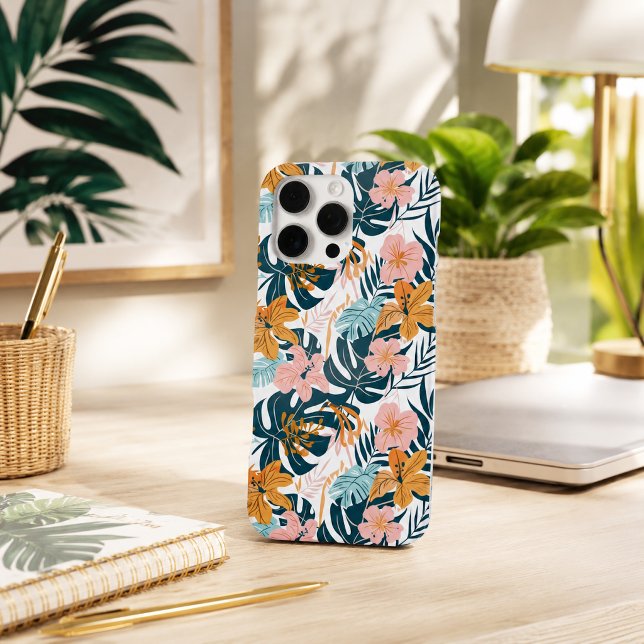 Coque iPhone Feuilles Fleurs Tropicales Bohème (Créateur téléchargé)