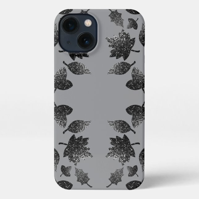 Coque iPhone Feuilles gris brillant en argent automne motif d'a (Verso)