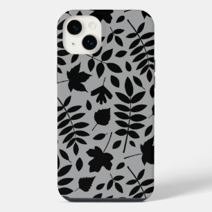 Feuilles mortes grand motif noir sur gris
