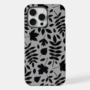 Coque iPhone 15 Pro Max Feuilles Mortes Lg Motif Noir sur Gris
