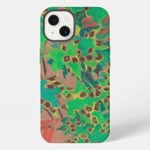 Etui iPhone 13 Feuilles pointillées, floral automnal, vert, jaune