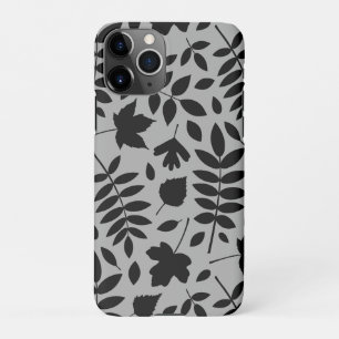 Coque iPhone 11Pro Feuilles tombés Lg Motif noir sur gris