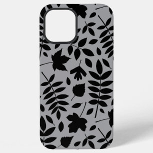 Coque iPhone 12 Pro Max Feuilles tombés Lg Motif noir sur gris