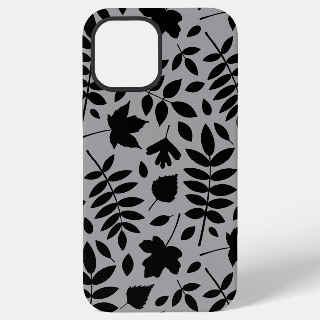 Coque iPhone Feuilles tombés Lg Motif noir sur gris (Verso)