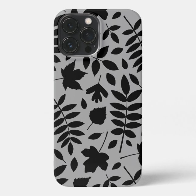 Coque iPhone Feuilles tombés Lg Motif noir sur gris (Verso)