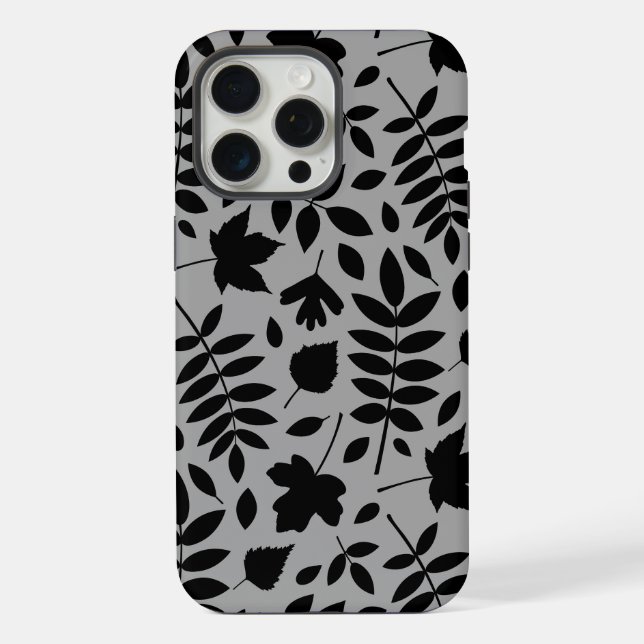 Coque iPhone Feuilles tombés Lg Motif noir sur gris (Verso)