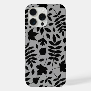 Coque iPhone 15 Pro Max Feuilles tombés Lg Motif noir sur gris