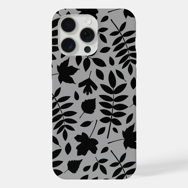 Coque iPhone Feuilles tombés Lg Motif noir sur gris (Verso)