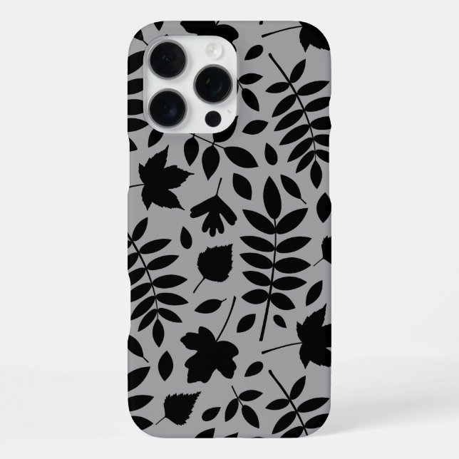 Coque iPhone Feuilles tombés Lg Motif noir sur gris (Verso)
